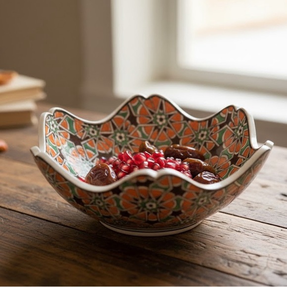 Handcrafted Mosaic Bowl - Orange, Green, and Brown - Picture 2 of 4